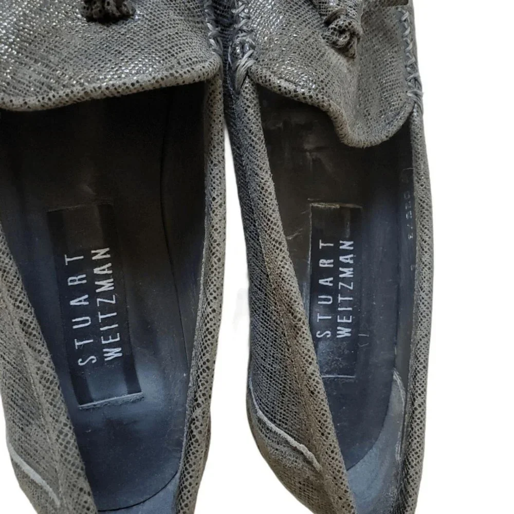 Stuart Weitzman Gray Leather Square Toe Pumps‎ 6AAA Slip-On 90s Business Casual